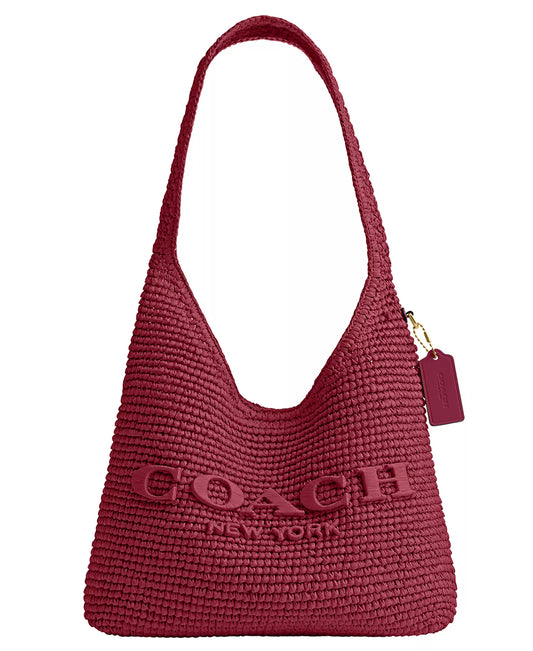 Brooklyn Shoulder Bag 28 Straw Fuschia Coach