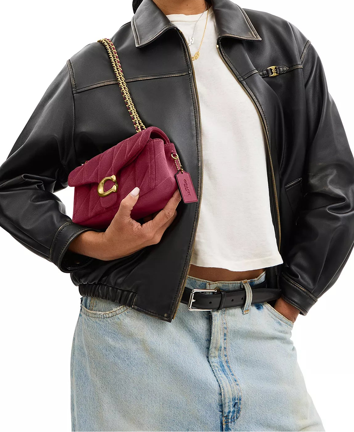 Tabby Quilted Suede Fuschia Shoulder Bag 20 Coach