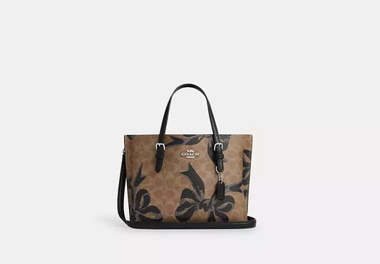 Mollie Tote Bag 25 In Signature Canvas With Bow Print Black Coach