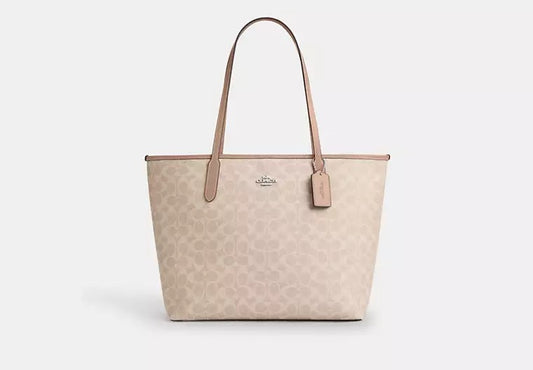 City Tote Bag In Signature Canvas Sand Taupe Coach