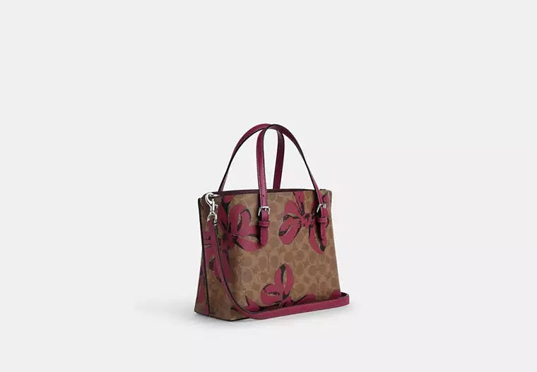 Mollie Tote Bag 25 In Signature Canvas With Bow Print Pink Coach