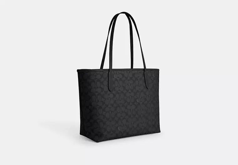 City Tote Bag In Signature Canvas Charcoal Black Coach