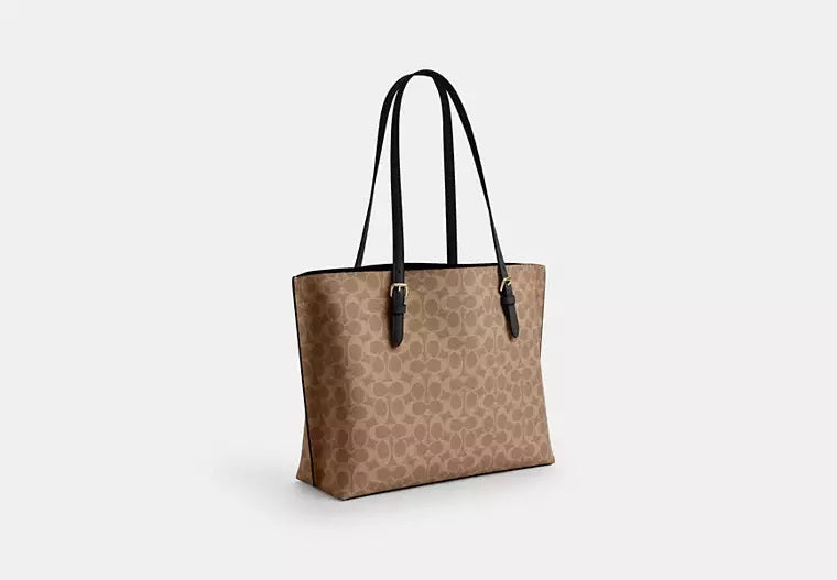 Mollie Tote Bag In Signature Canvas Tan Black Coach