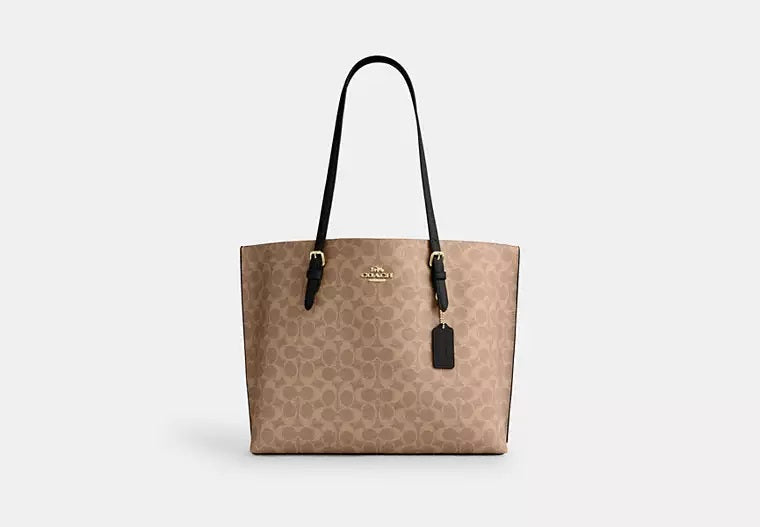 Mollie Tote Bag In Signature Canvas Tan Black Coach