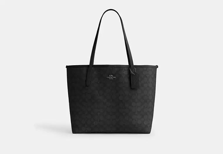 City Tote Bag In Signature Canvas Charcoal Black Coach