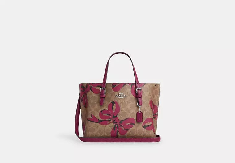 Mollie Tote Bag 25 In Signature Canvas With Bow Print Pink Coach