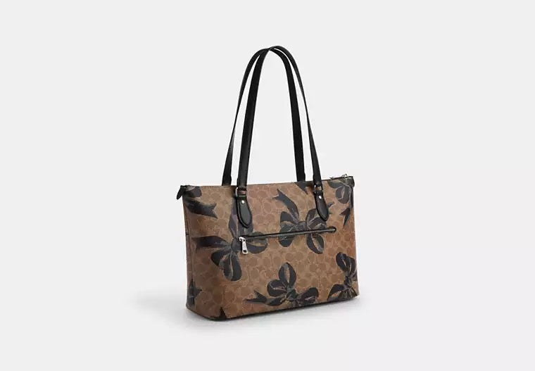 Gallery Tote Bag In Signature Canvas With Bow Print Black Coach