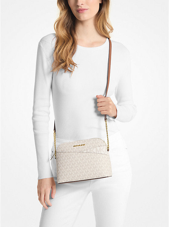 Jet Set Travel Medium Logo Dome Crossbody Bag Vanilla Michael Kors