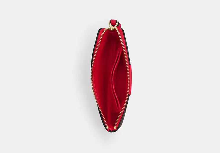 Corner Zip Wristlet In Signature Canvas With Stripe Bold Red Coach