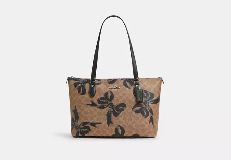 Gallery Tote Bag In Signature Canvas With Bow Print Black Coach