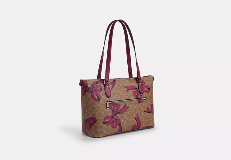 Gallery Tote Bag In Signature Canvas With Bow Print Pink Coach