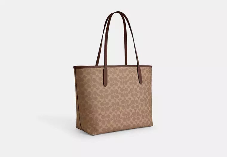 City Tote Bag In Signature Canvas Tan Brown Coach