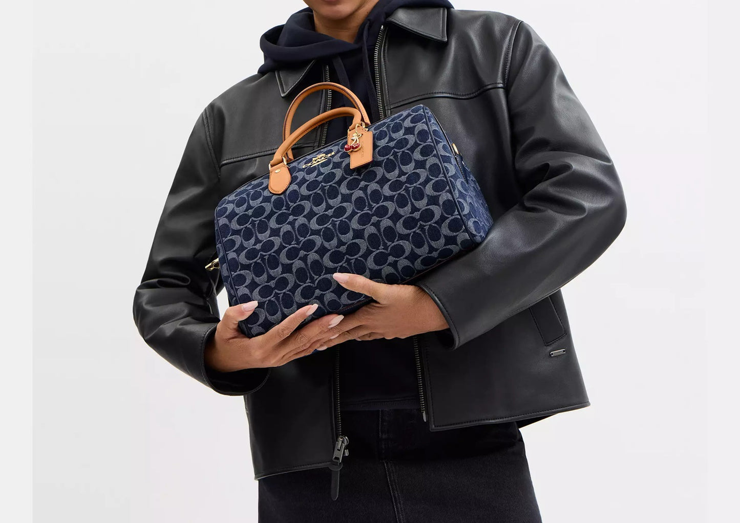 Rowan Large Satchel Bag In Signature Canvas Denim Natural Coach