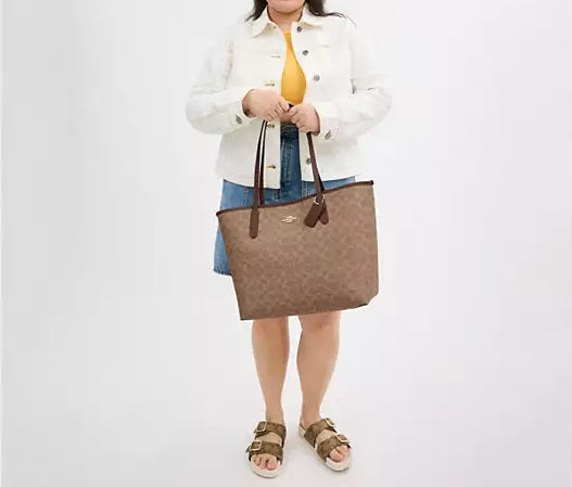 City Tote Bag In Signature Canvas Tan Brown Coach