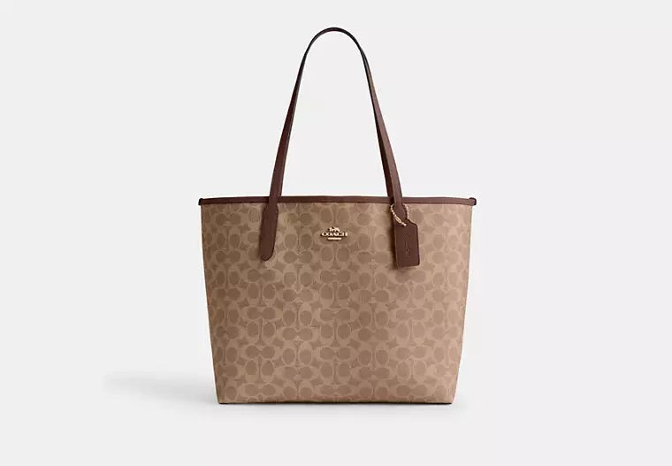 City Tote Bag In Signature Canvas Tan Brown Coach