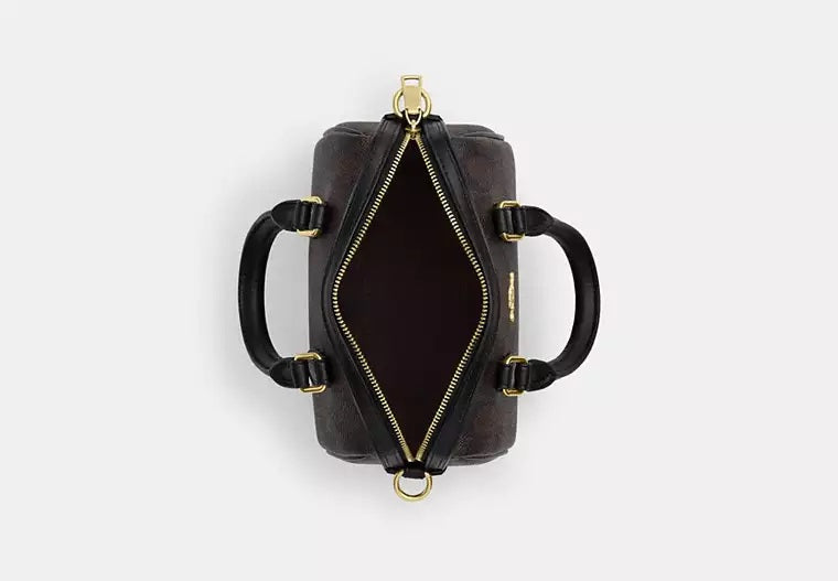 Mini Rowan Crossbody Bag In Signature Canvas Walnut Black Coach