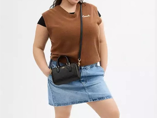 Mini Rowan Crossbody Bag In Signature Canvas Walnut Black Coach
