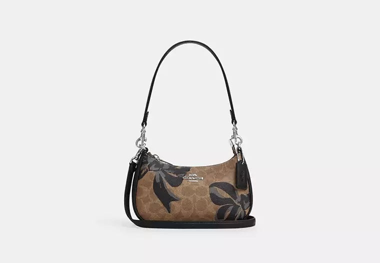 Teri Mini Crossbody Bag In Signature Canvas With Bow Print Black Coach