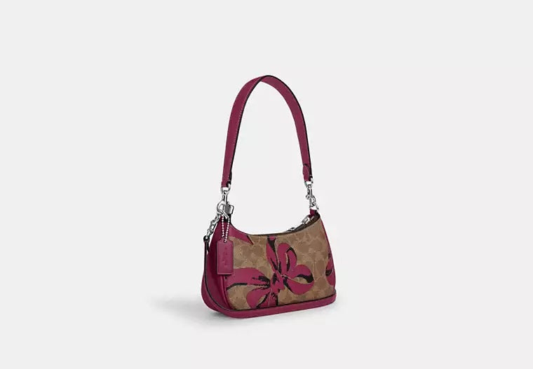 Teri Mini Crossbody Bag In Signature Canvas With Bow Print Pink Coach