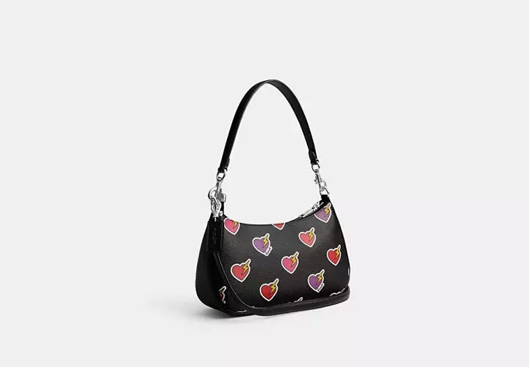 Teri Shoulder Bag With Heart Bolt Print Black Coach