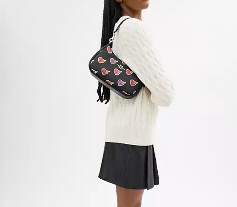 Teri Shoulder Bag With Heart Bolt Print Black Coach