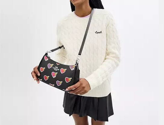 Teri Shoulder Bag With Heart Bolt Print Black Coach