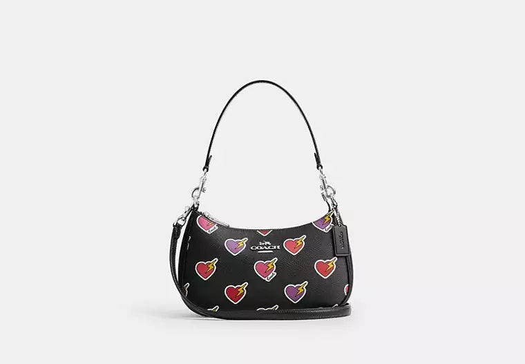 Teri Shoulder Bag With Heart Bolt Print Black Coach