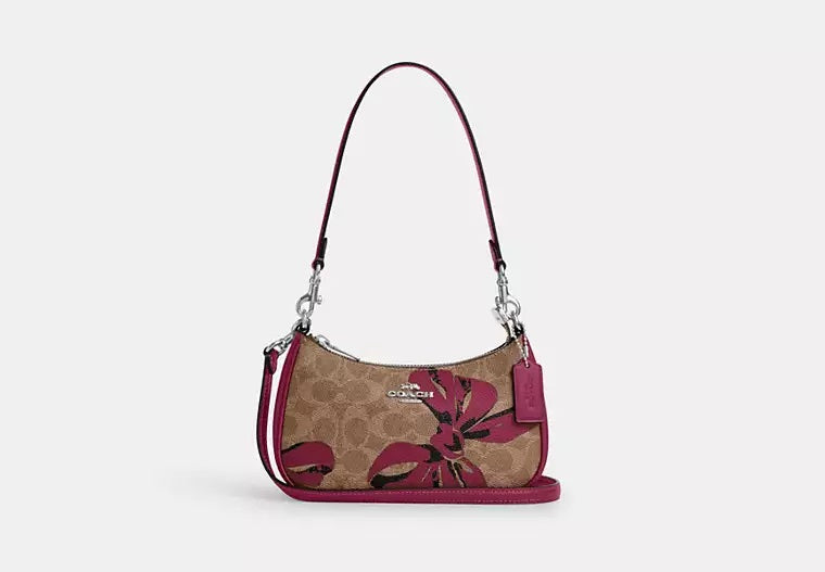 Teri Mini Crossbody Bag In Signature Canvas With Bow Print Pink Coach