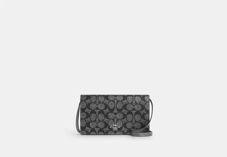 Anna Foldover Clutch Crossbody Bag In Signature Canvas Gunmetal Coach