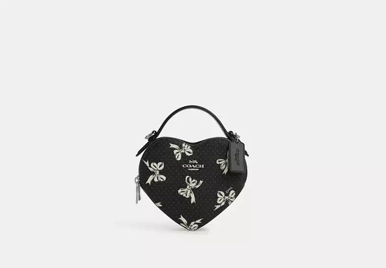 Heart Crossbody Bag With Bow Print Black Coach