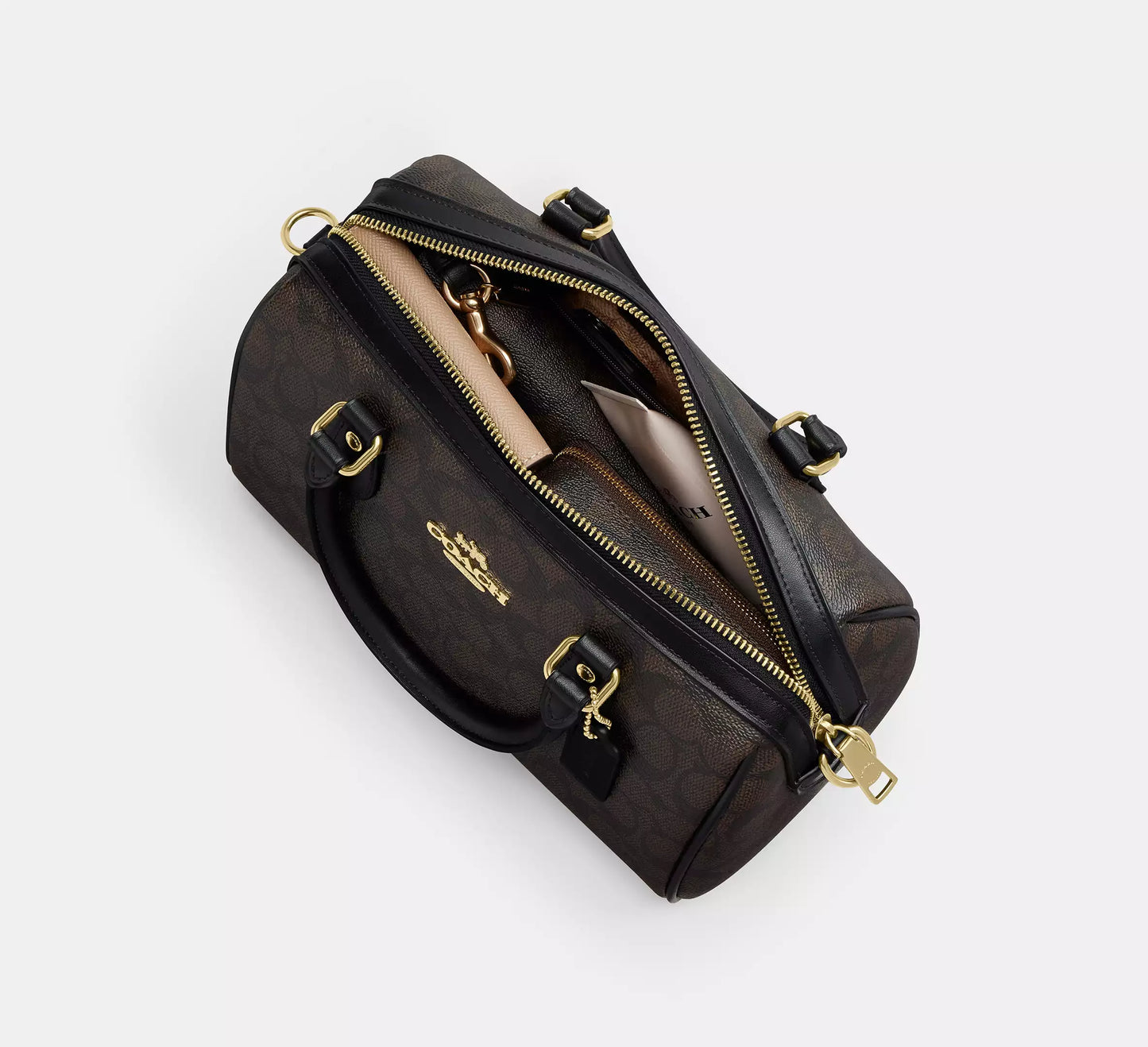 Rowan Satchel Bag In Signature Canvas Walnut Black Coach