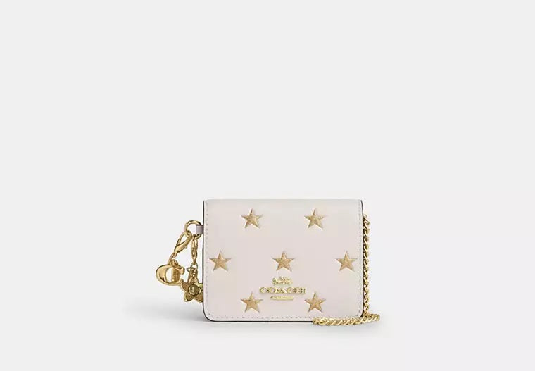 Boxed Mini Wallet On A Chain With Star Print Chalk Coach