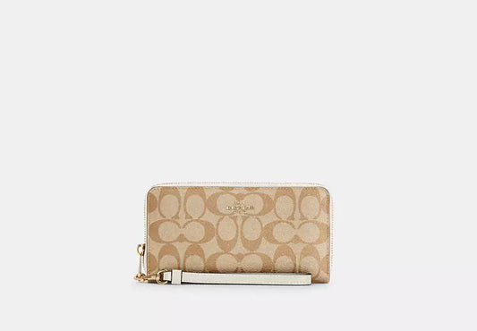 Long Zip Around Wallet In Signature Canvas Light Khaki Chalk Coach