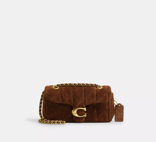 Tabby Quilted Suede Warm Brown Shoulder Bag 20 Coach