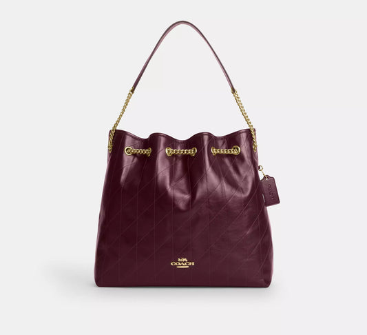 Evelyn Large Shoulder Bag With Quilting Dark Wine Coach