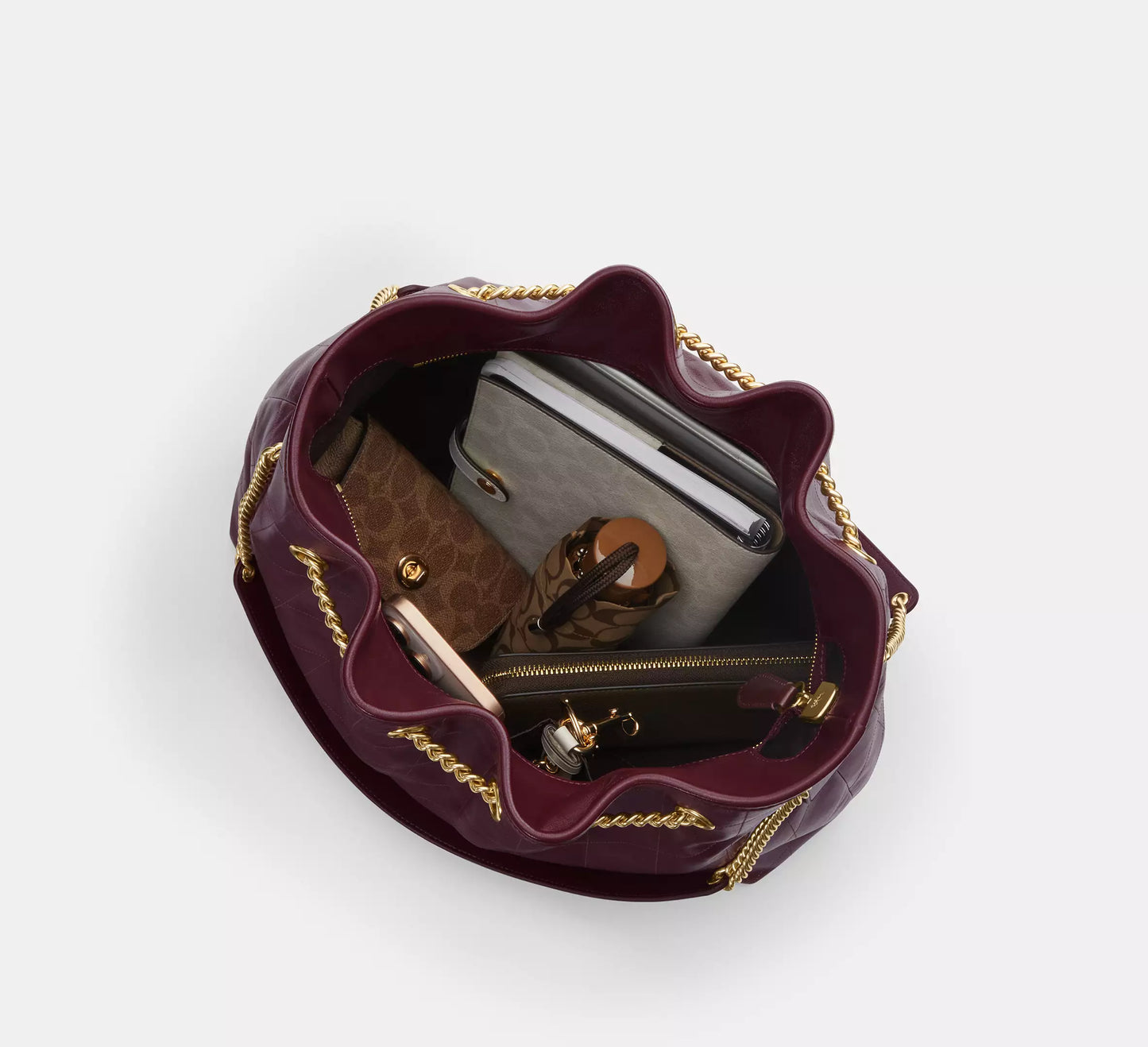 Evelyn Large Shoulder Bag With Quilting Dark Wine Coach