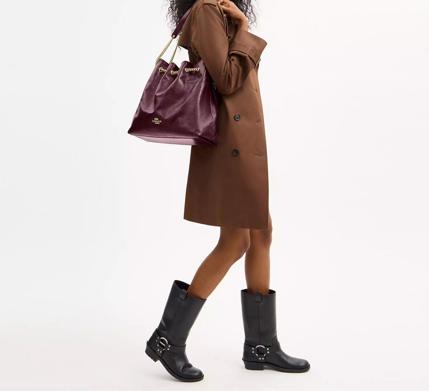 Evelyn Large Shoulder Bag With Quilting Dark Wine Coach