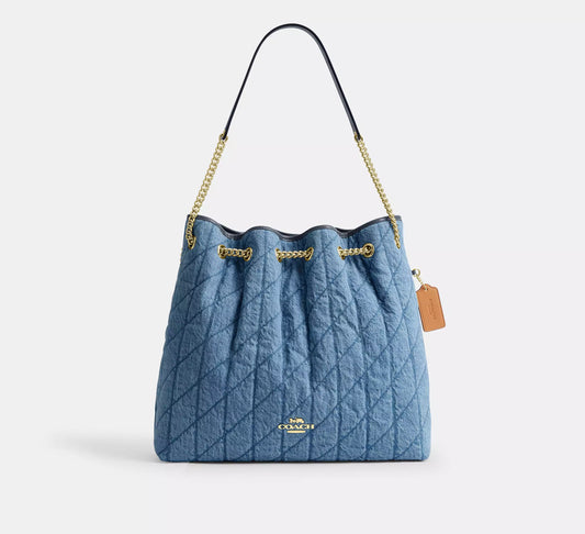 Evelyn Large Shoulder Bag In Regenerative Cotton With Quilting Coach