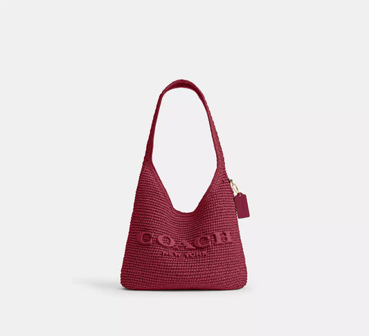 Brooklyn Shoulder Bag 28 Straw Fuschia Coach