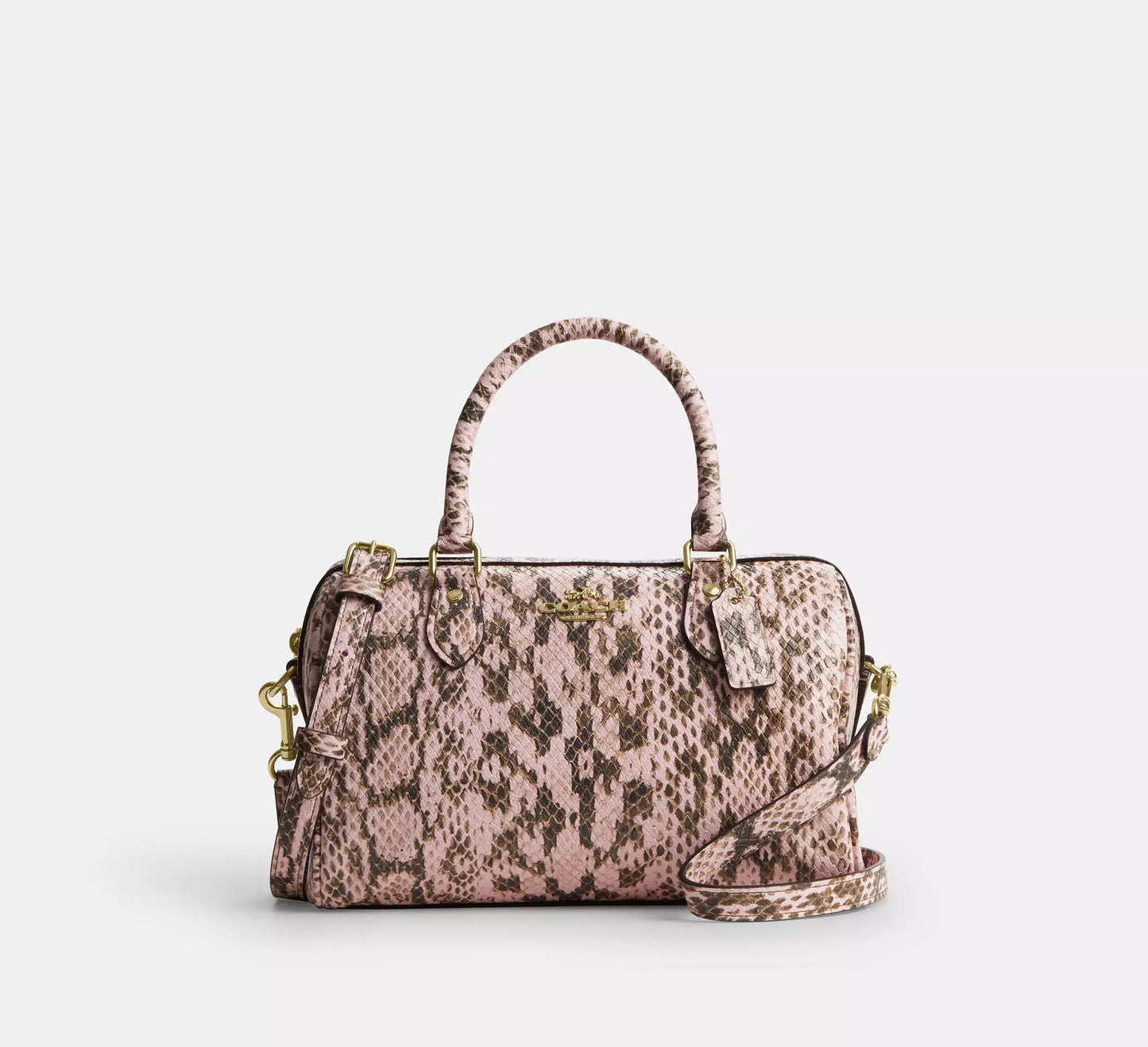 Rowan Satchel Bag Snake Embossed Leather Pink Coach
