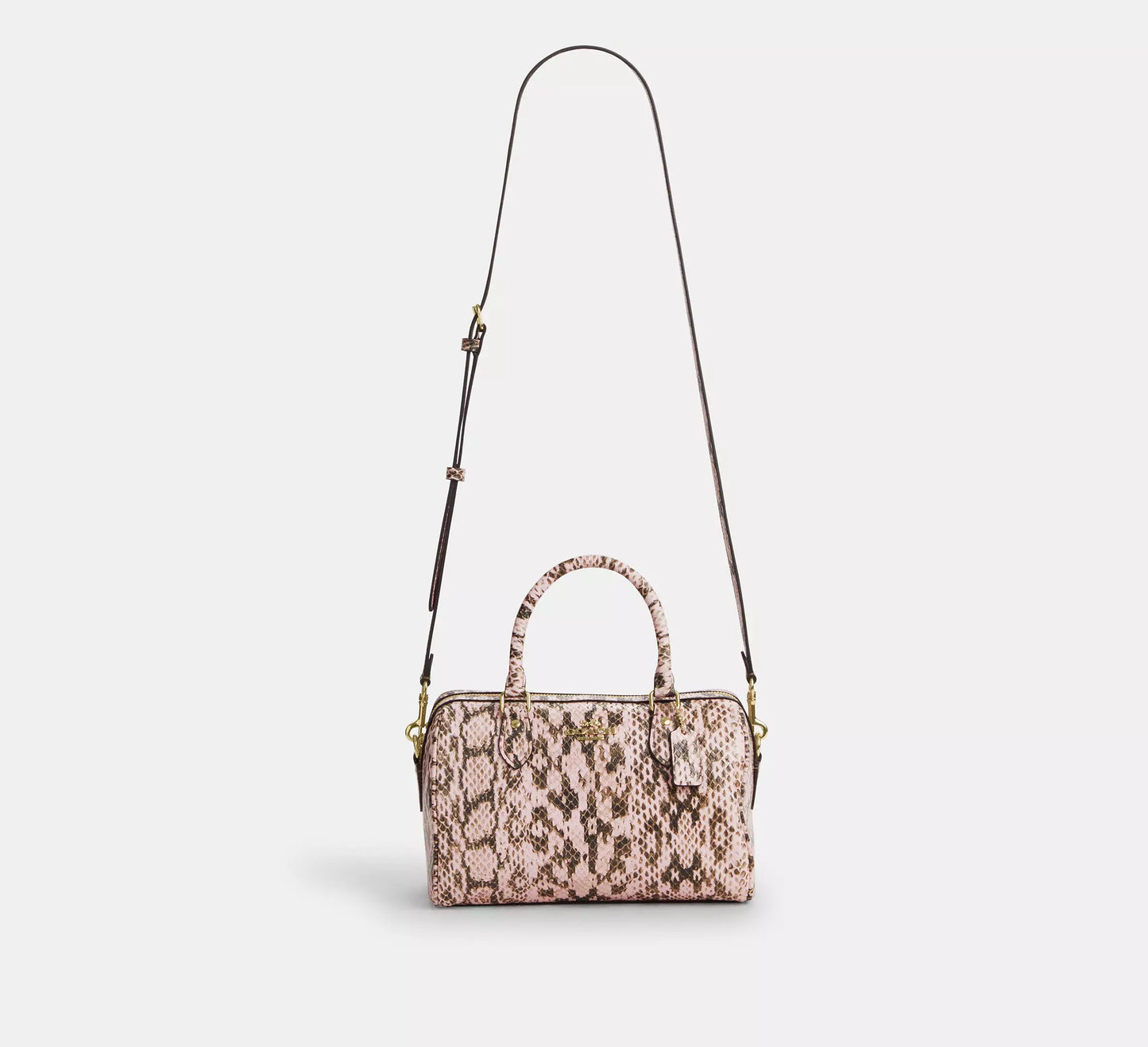 Rowan Satchel Bag Snake Embossed Leather Pink Coach