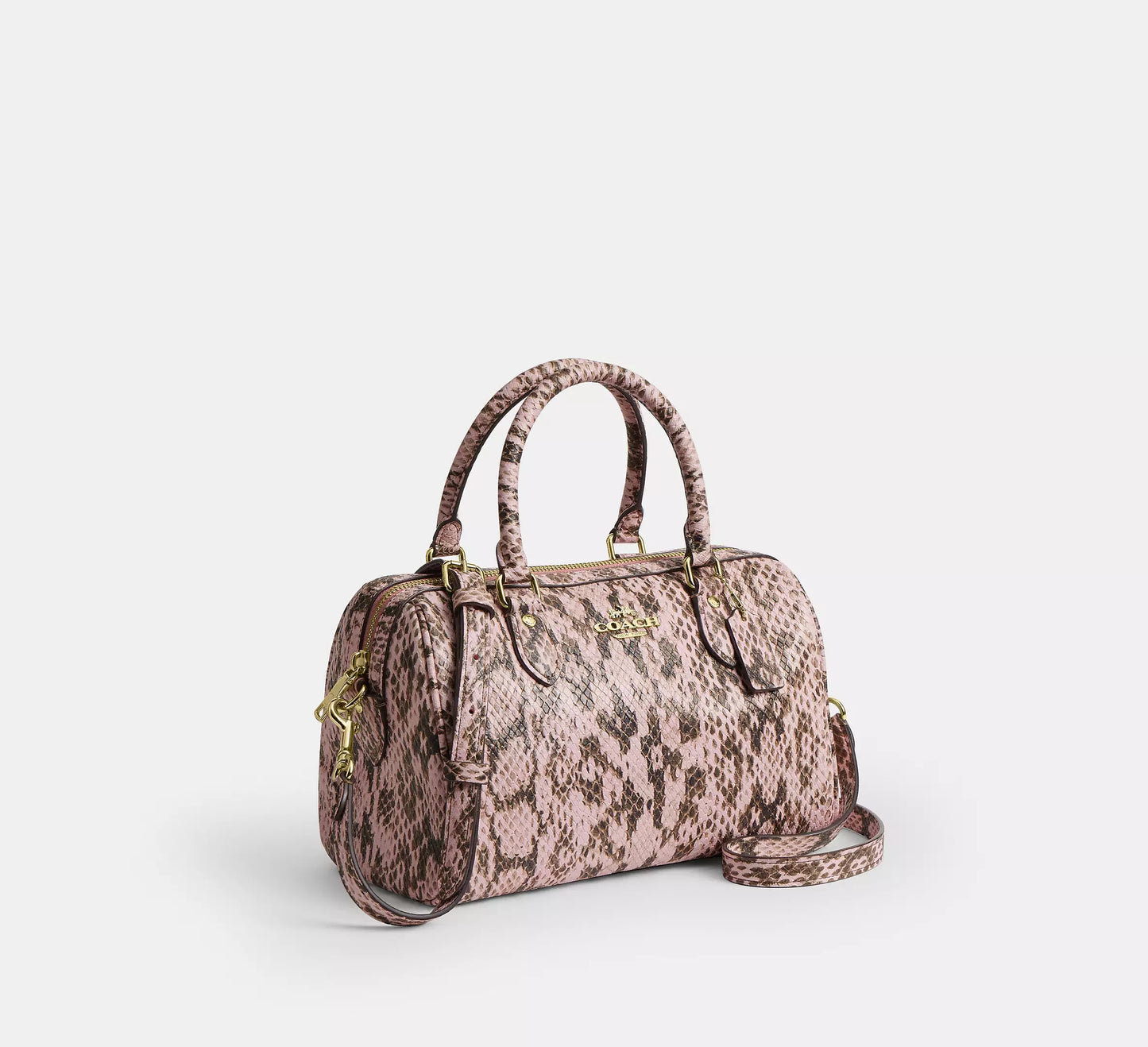 Rowan Satchel Bag Snake Embossed Leather Pink Coach