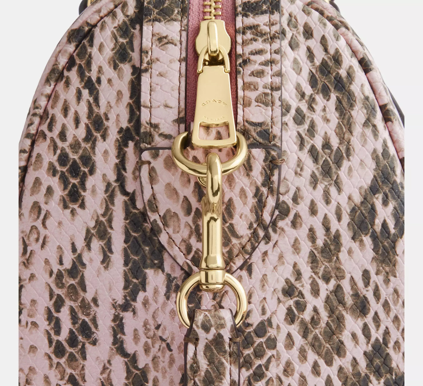 Rowan Satchel Bag Snake Embossed Leather Pink Coach