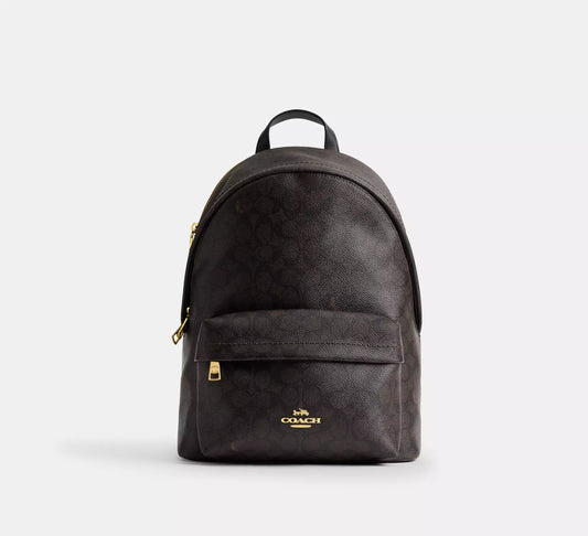 Taylor Small Backpack In Signature Walnut Black Canvas Coach