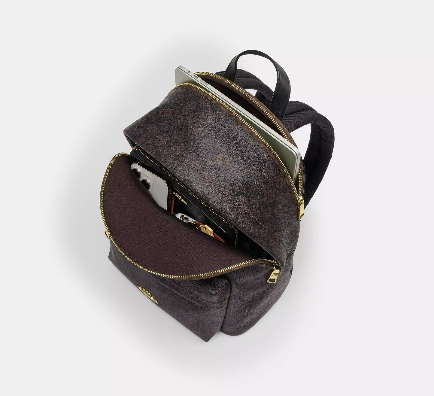 Taylor Small Backpack In Signature Walnut Black Canvas Coach
