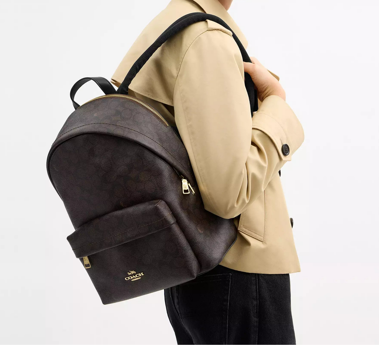 Taylor Small Backpack In Signature Walnut Black Canvas Coach
