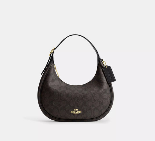 Emily Shoulder Bag In Signature Walnut Black Canvas Coach