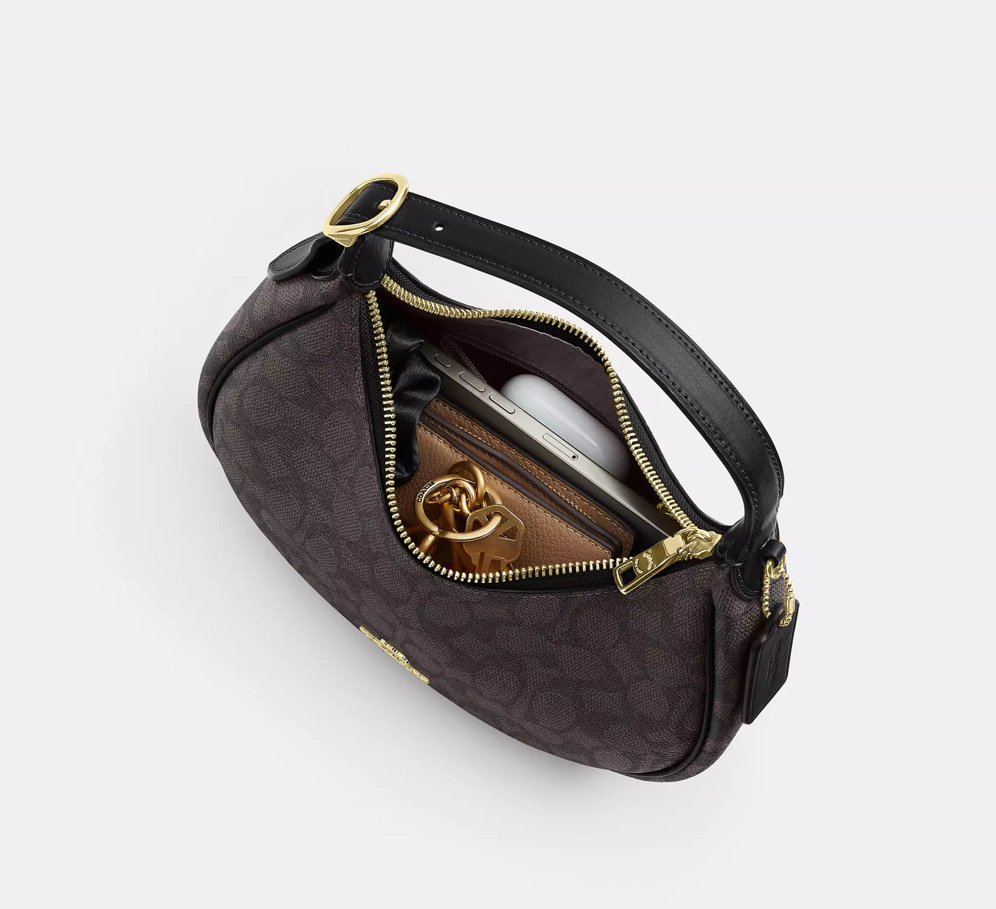 Emily Shoulder Bag In Signature Walnut Black Canvas Coach