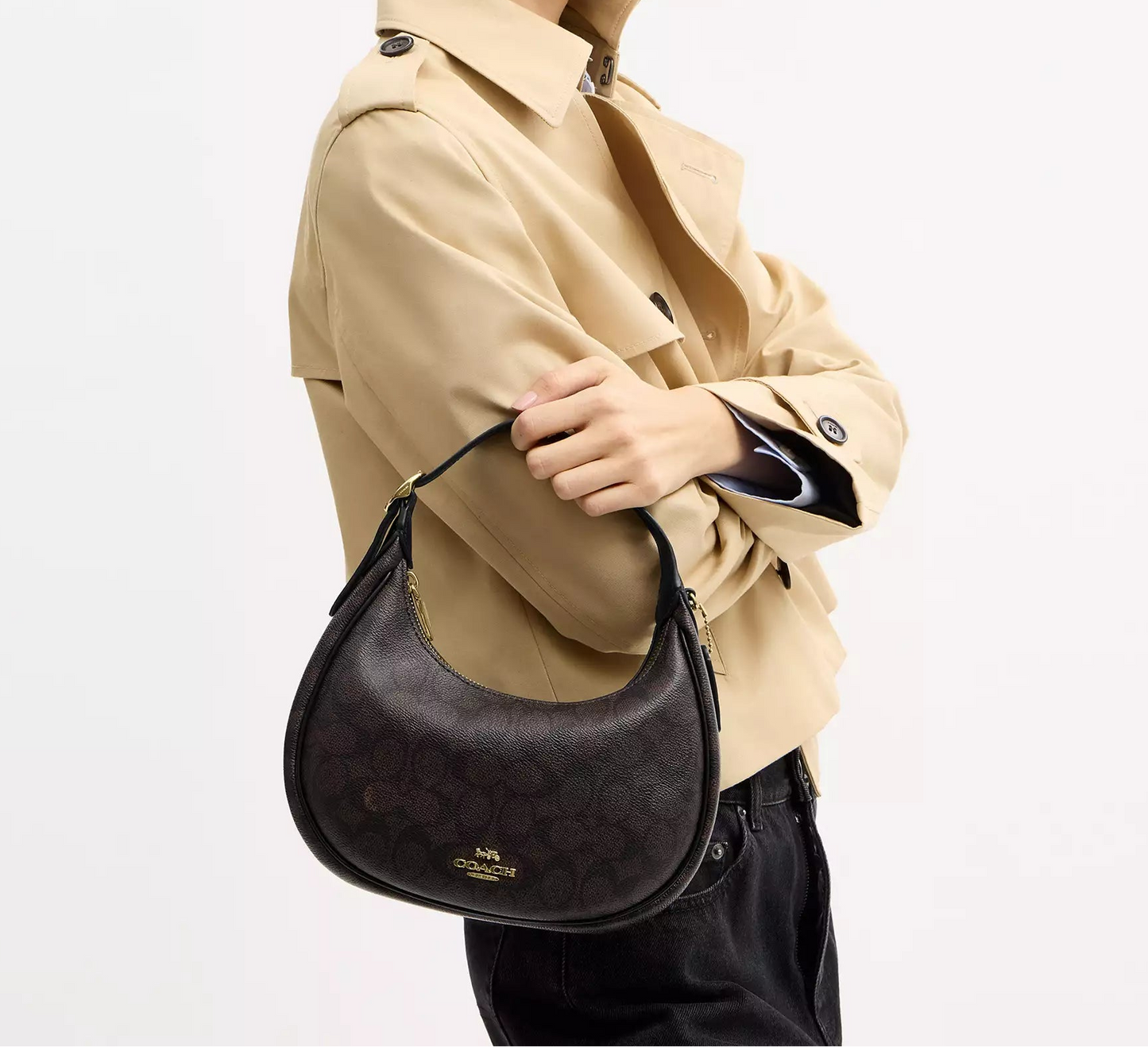 Emily Shoulder Bag In Signature Walnut Black Canvas Coach