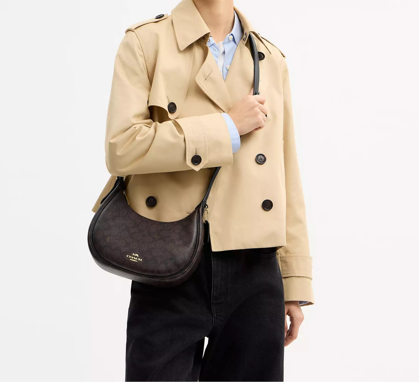 Emily Shoulder Bag In Signature Walnut Black Canvas Coach
